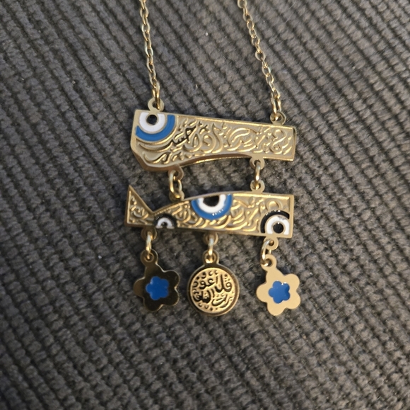 Stainless Steel Gold Evil Eye Pendant Necklace - Picture 9 of 9
